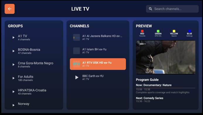 Live TV channels